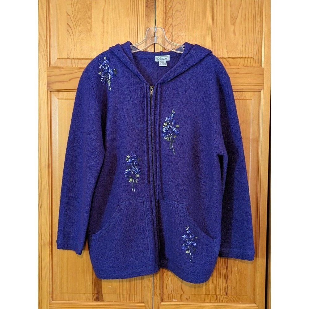 Vintage Gallagher 100% Wool Cardigan Sweater Full Zip Purple Sz Medium